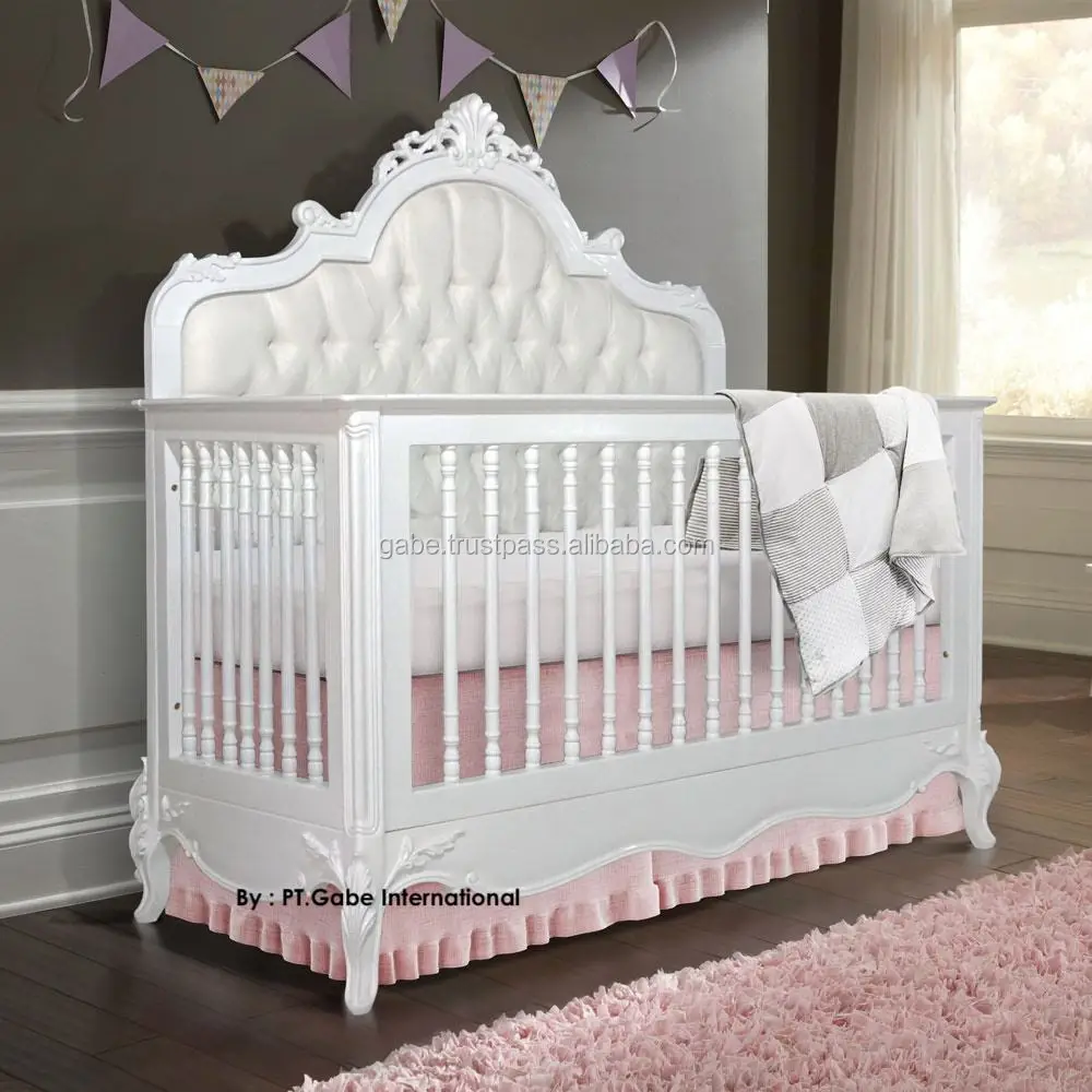 Wooden Baby Crib Model Queen Anne, white distressed color  mahogany wood Hand made