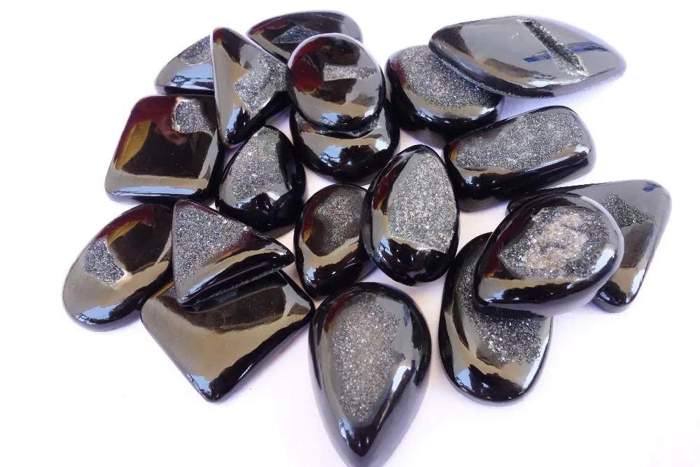 Black Agate Druzy Wholesale Lot Natural Polished Cabochon