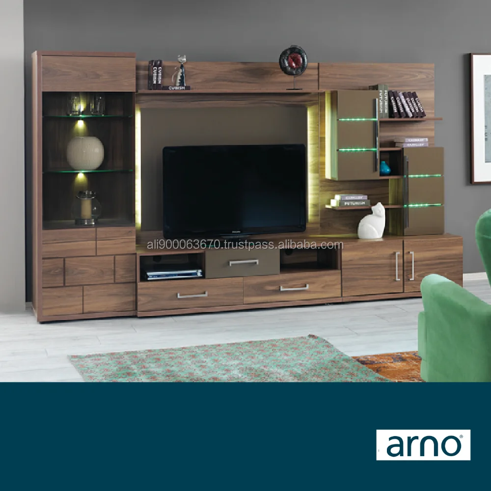 TV Stand with Storage Console Concise Style with Cabinets and Interior Shelves Home Furniture Cheap and Modern Open Shelf Brown