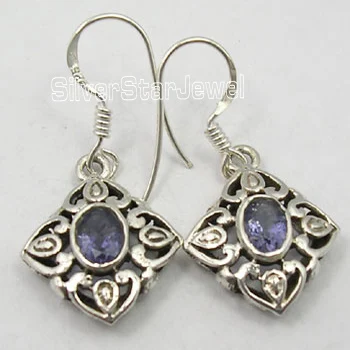 
High polish 925 sterling silver natural iolite gemstone dangle earring exclusive handmade iolite earring 