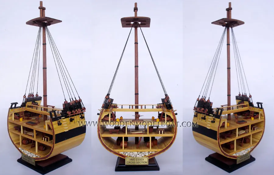 HMS ESSEX CROSS SECTION WOODEN MODEL BOAT_ WOODEN HANDICRAFT MODEL