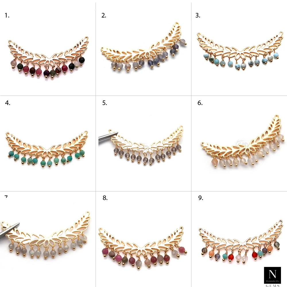 Gold Plated Carnelian Beads Leaf Charm Connector Necklace Pendants Jewelry