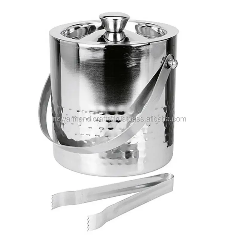 
Stainless Steel Double Walled Insulated Hammered Ice Bucket with Lid and with Tong.Bar Ice Bucket 