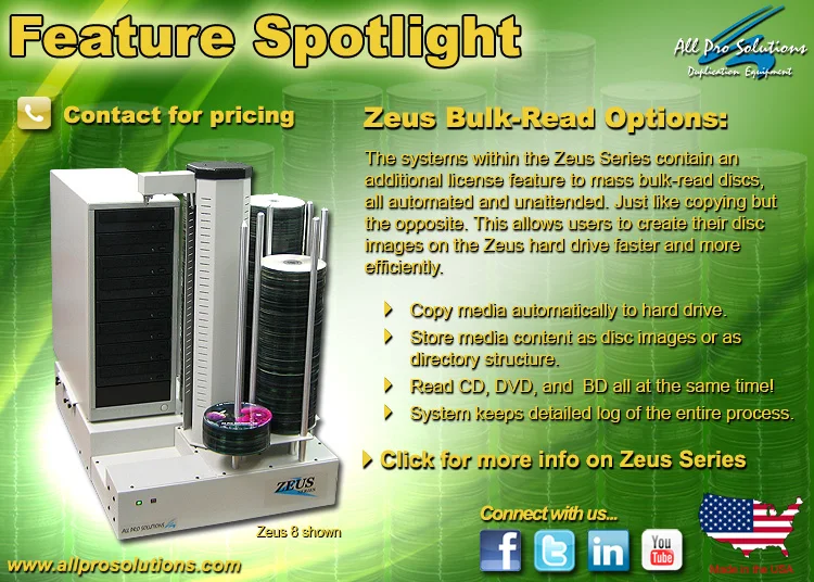 Zeus 8 BD Automated 8-drive Blu-Ray CD DVD Duplicator Copier w/ Built-In PC & 900 Disc Capacity by All Pro Solutions