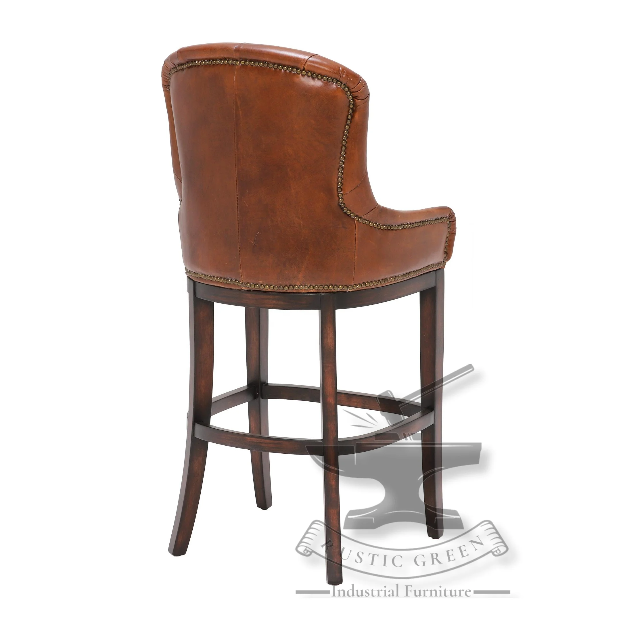 Промышленный барный стул из натуральной кожи и дерева
