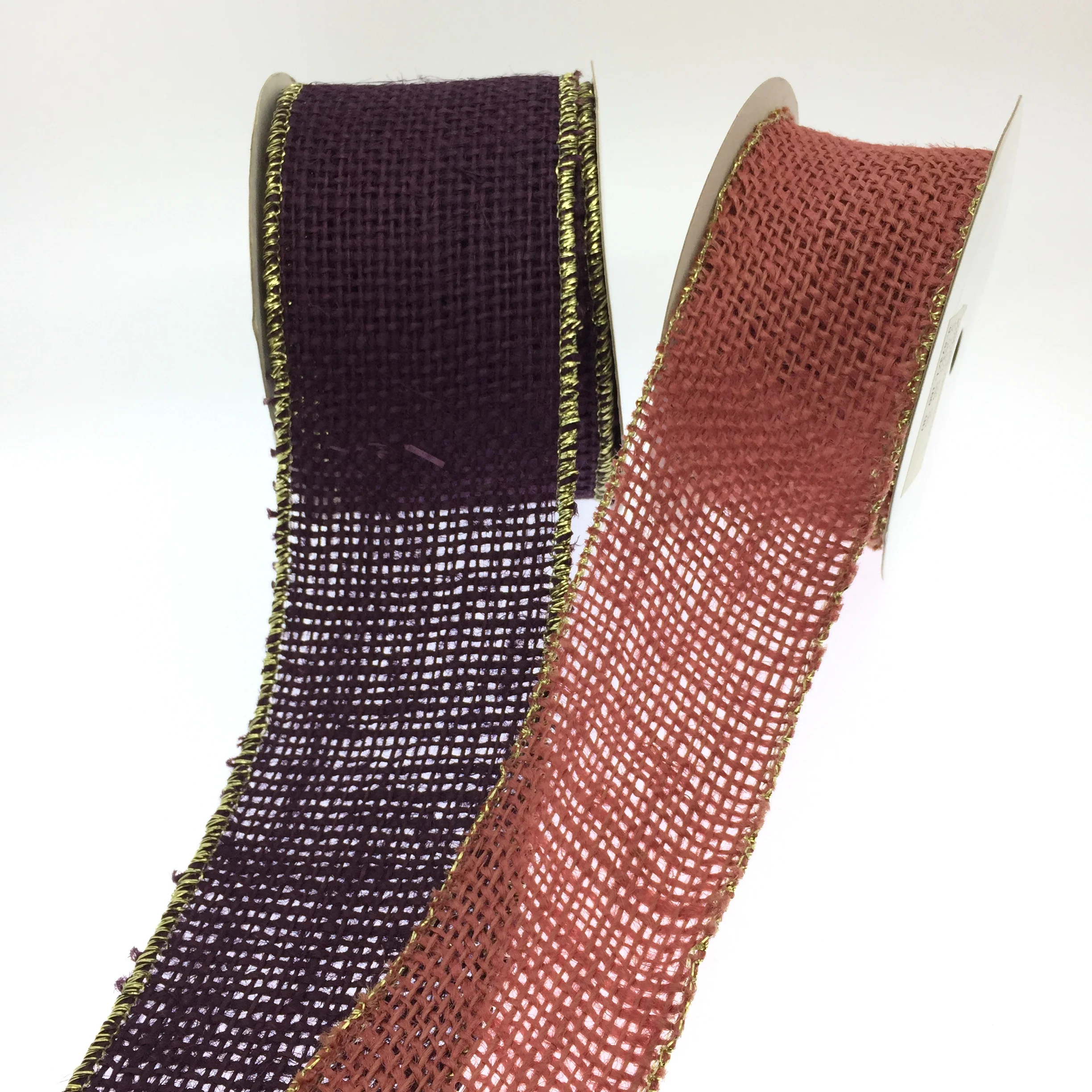 Complacent Jute Metallic ribbon Serge style stitch edge ribbon natural jute fabric ribbon for gift wrapping packaging