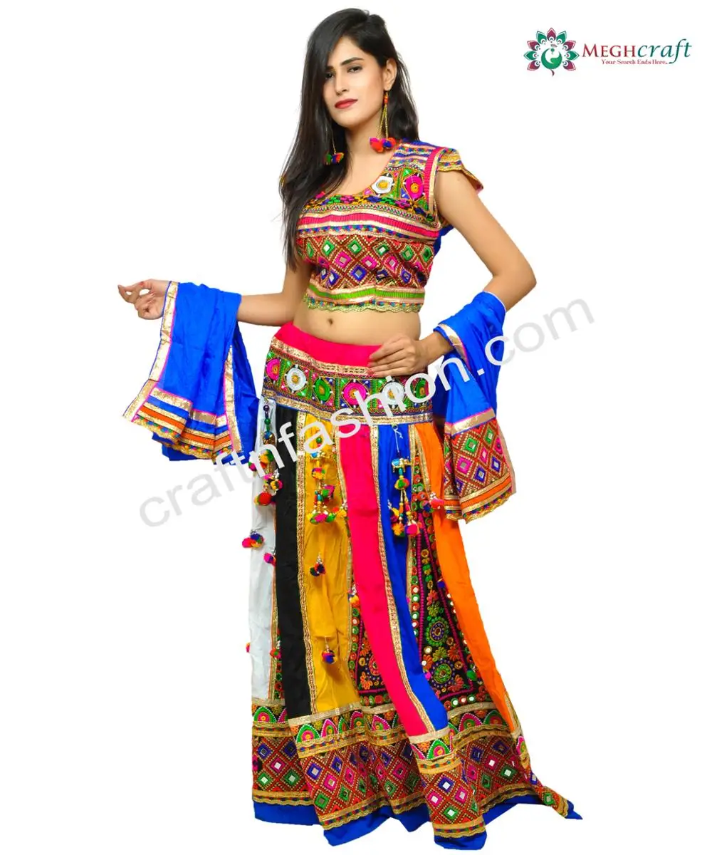 Banjara Style Multi Colored Chaniya Choli - Kutch Embroidery Mirror Work Ghaghra Choli - Traditional Gujarati Chaniya Choli