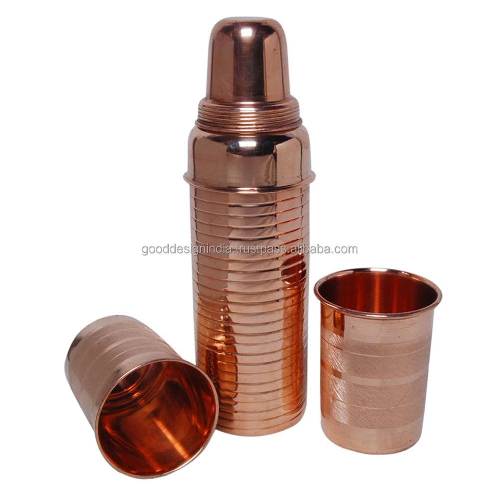 Bpa Free Water Bottles Free Reusable Water Bottles, Pure Copper Water Bottle with Glass, Cool Water Copper Bottle set,thermos