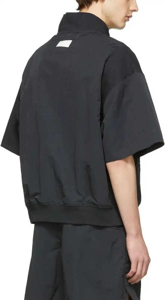 MGOO Half Zip Kangaroo Pocket Plain Oversize Short Sleeve Nylon Jacket