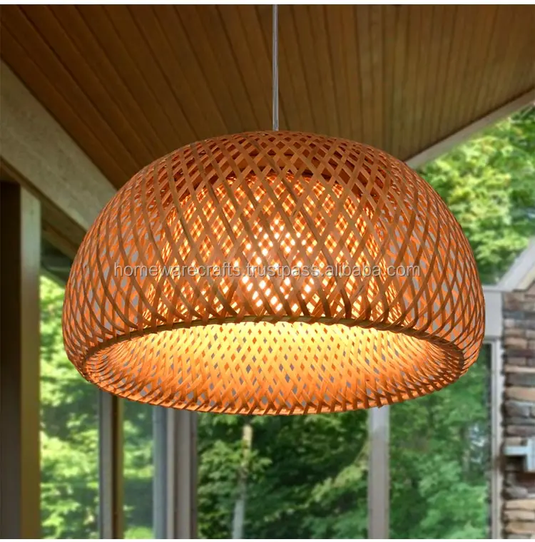 Bamboo Pendant Lights Handmade Wicker Lamp Shades Covers Cheap Wholesale Hanging Lamps Round Natural Home Decor Classic Indoor