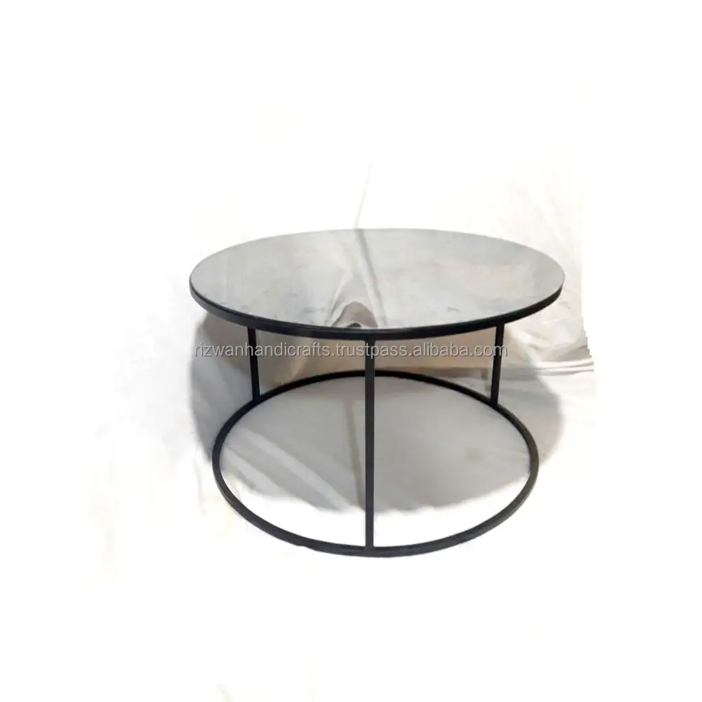 Round Shape Modern Design Black Coffee Table with Mirror Top
