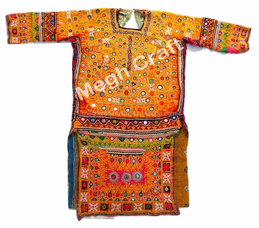 Афганская ручная вышивка зеркальная Рабочая туника-винтажная банжара кокетка зеркальное рабочее платье-Kuchi платье-Balochi афганское платье