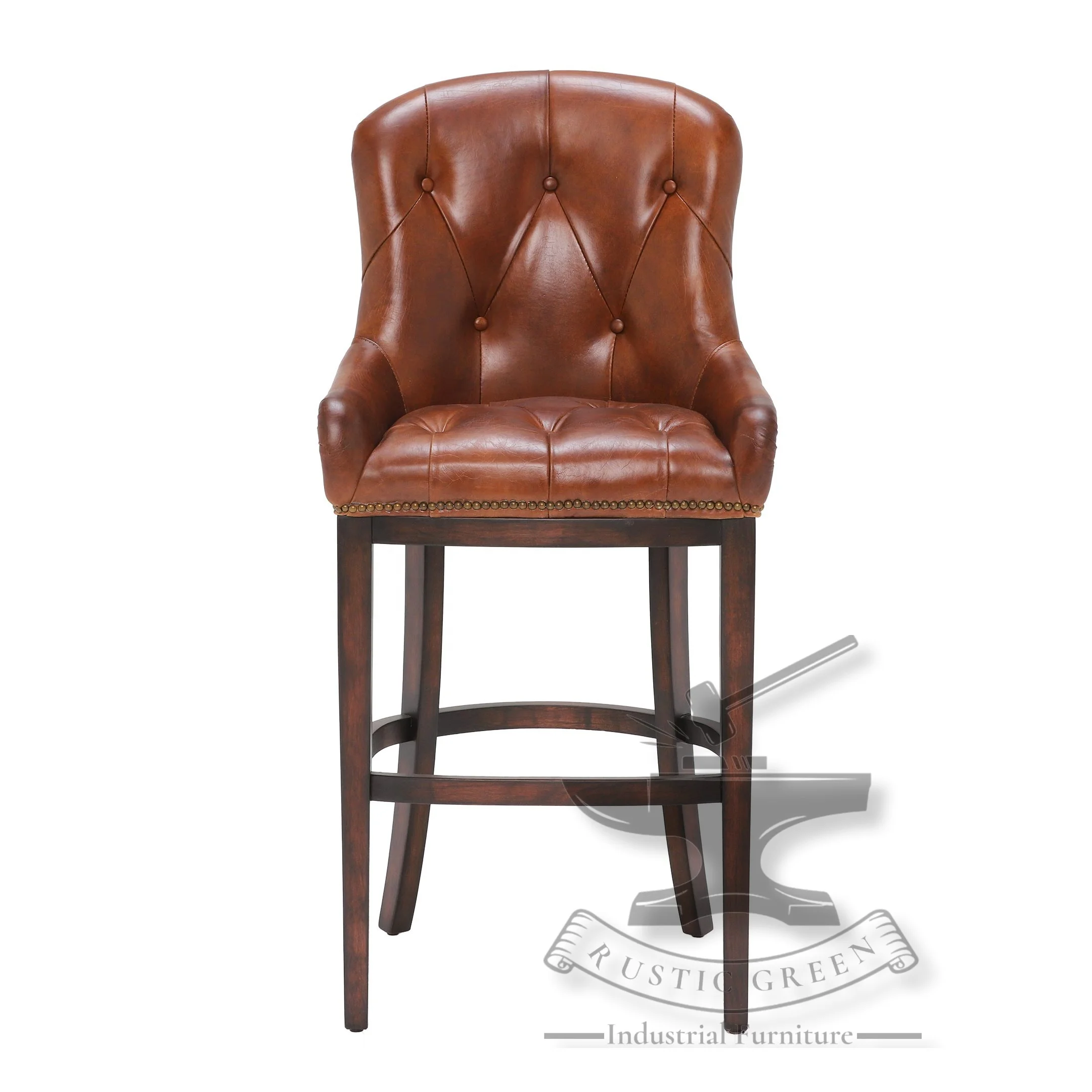Промышленный барный стул из натуральной кожи и дерева
