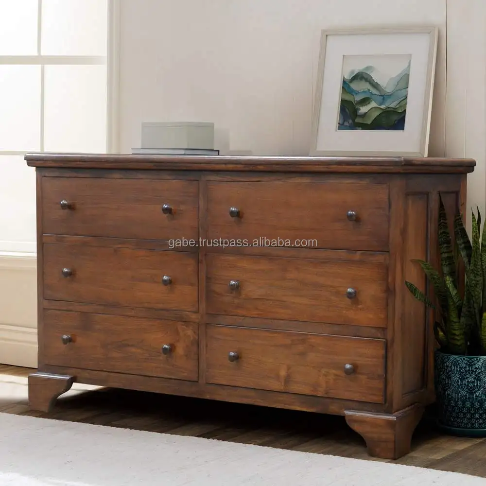 Chest OF 6 Drawers As Dresser Solid Teak Wood Hand Made