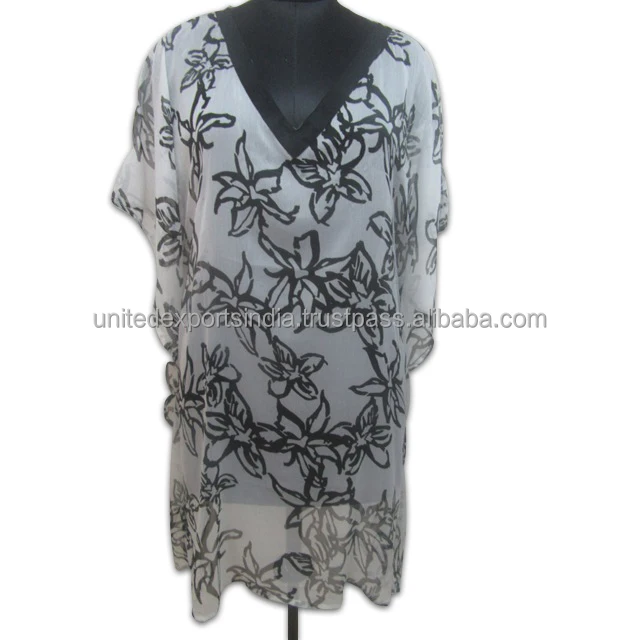Black&White flower printed Cotton kaftan