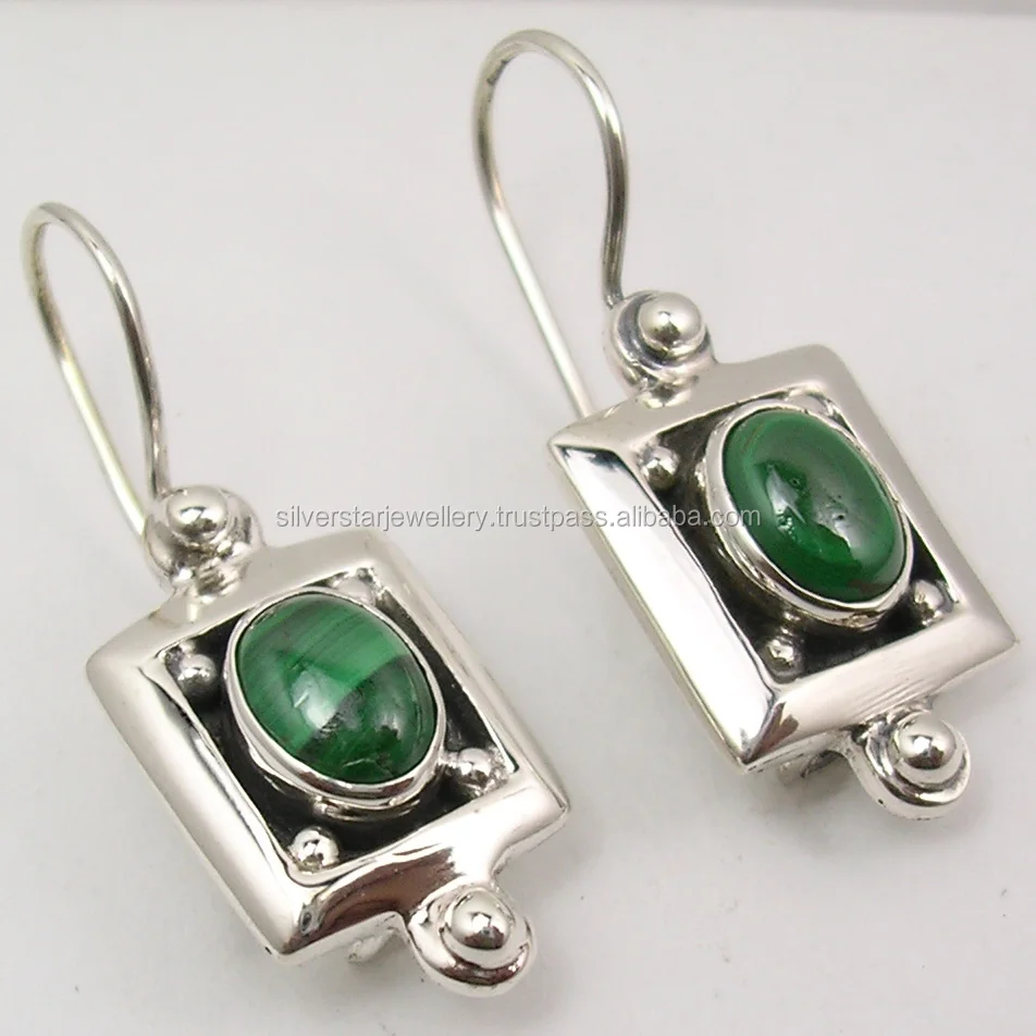 
Exclusive online supplier 925 real sterling silver cab oval green malachite earrings fine jewelry collection store 