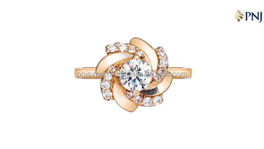 OEM ODM Latest Trend Women Jewelry Set 18K Solid Gold Jewlery Ring and Pendant with Cz - PNJ Brand - Vietnam Stylish Flower