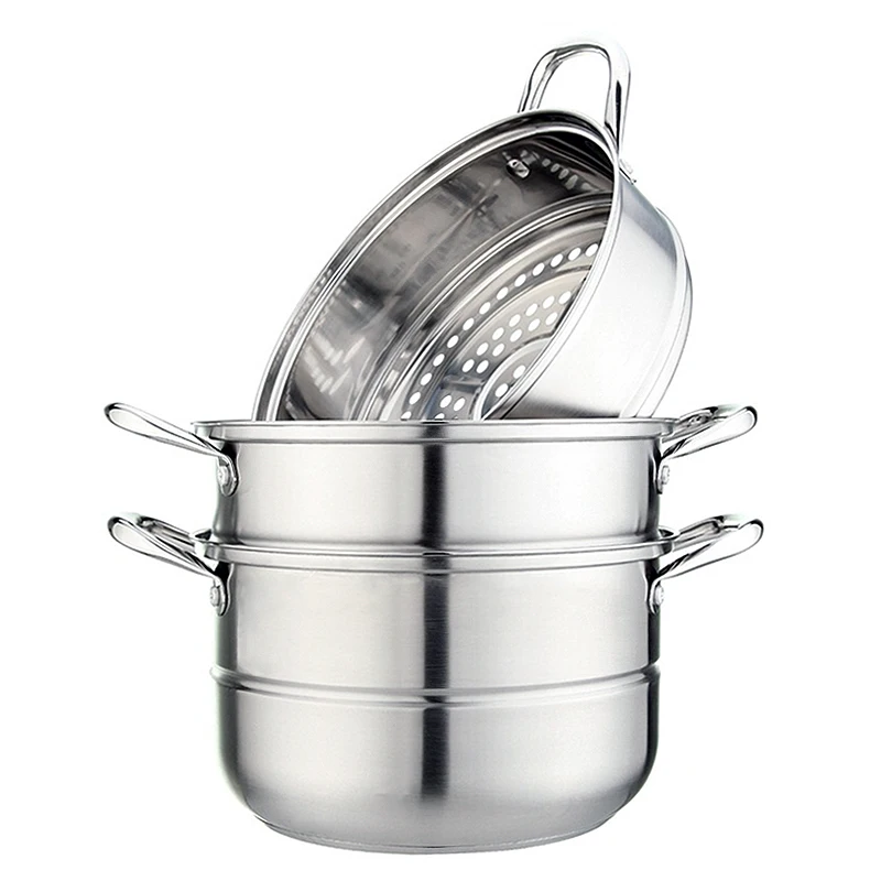
3-layer stainless steel stack and steamer pot set with glass lid 