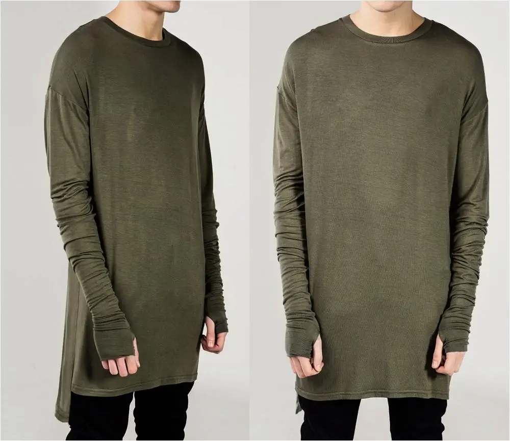 
SS2021 Extended Essential Long Sleeve Dropped Back Under T-shirt Olive Viscose Tee -KW Style 