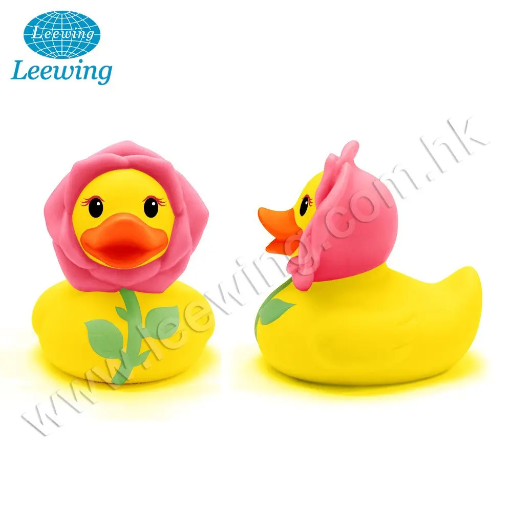 Valentine Day Festival Promo Gift Item Rose Lover Vinyl Duck with Flowers Bath Toy