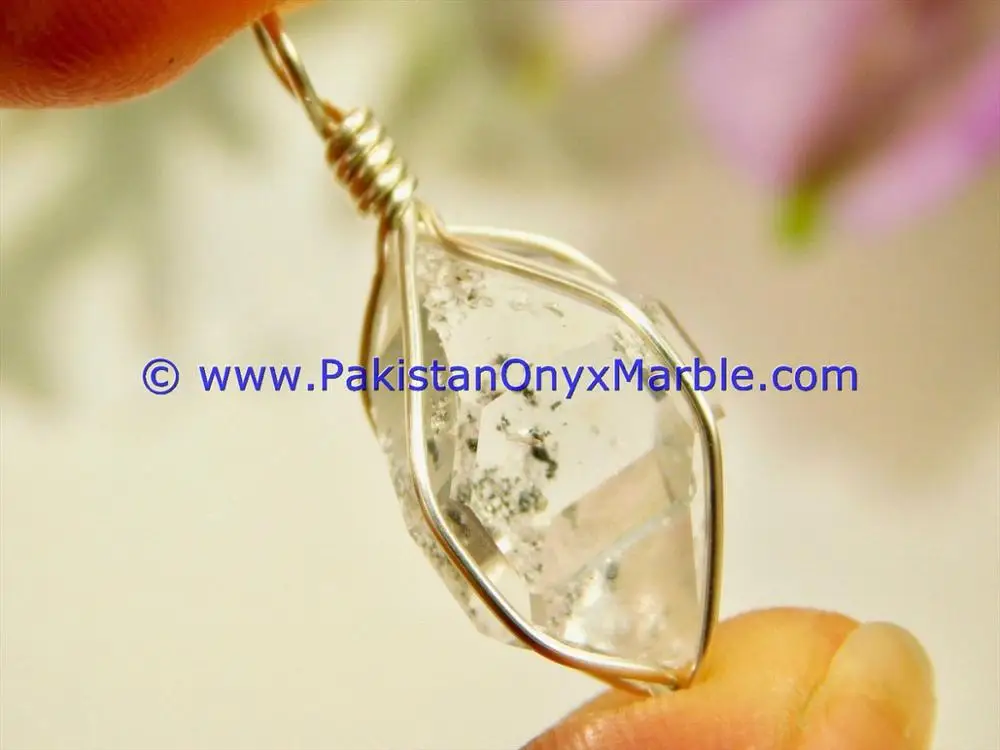 Herkimer Diamond Double Terminated Sterling Silver Pendant Quartz Crystal Jewelry for Gift Number Pattern Charm