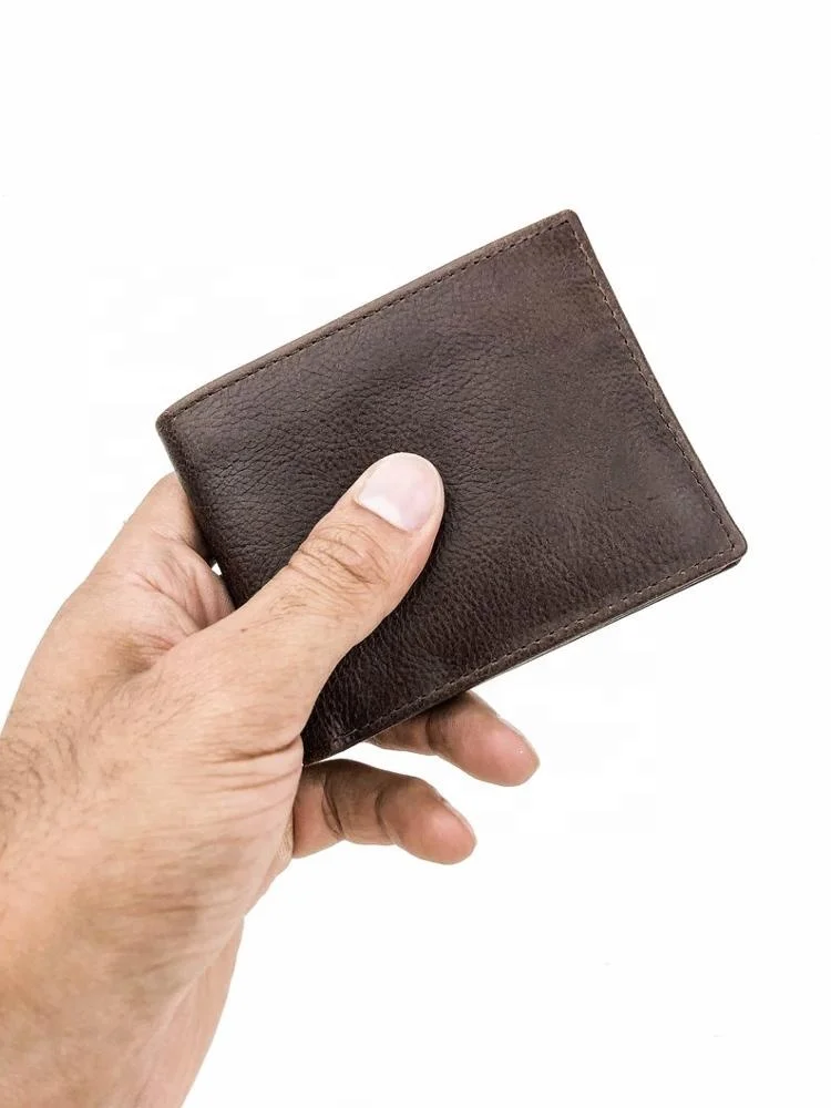 Full Grain Leather Wallet 6 Cards Brown Distressed | PROTECTED Gents PURSE | LINED LEATHER PURSE