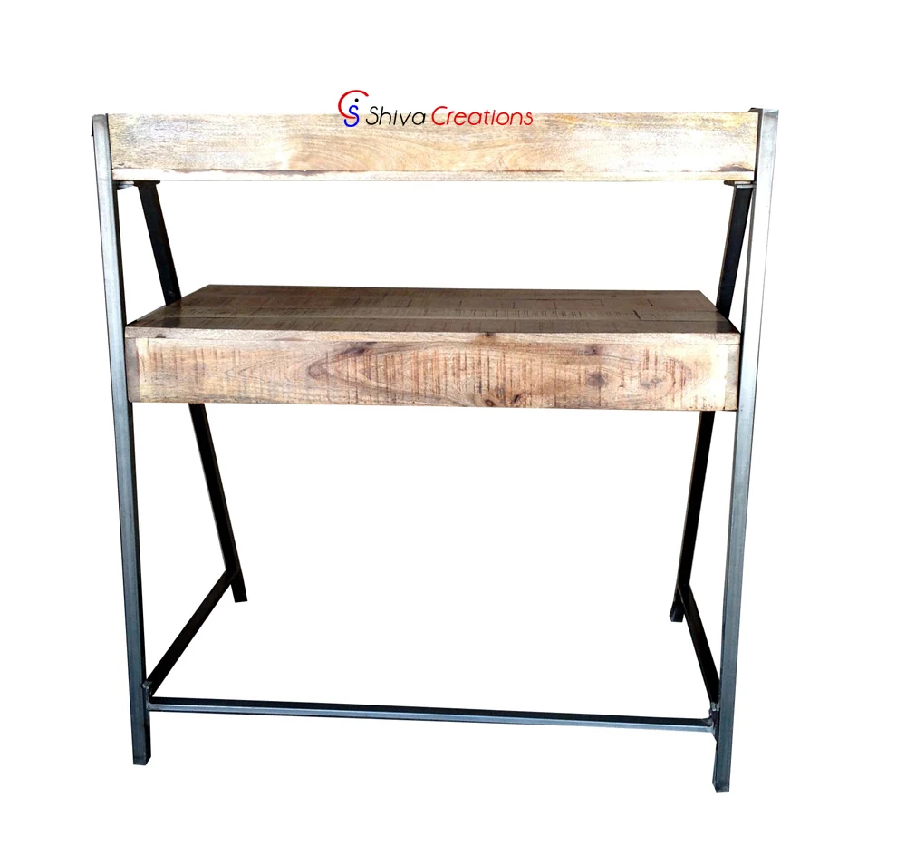 Vintage Industrial Metal Frame Mango Wood Office Desk Study Table Readymade Office Furniture