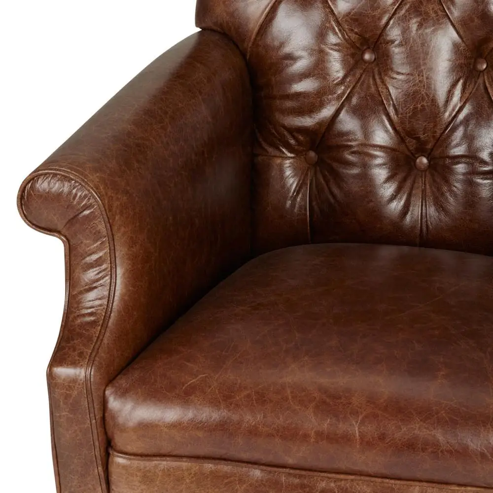 Tweed Flynn Leather Armchair/Leather chair brass wheels