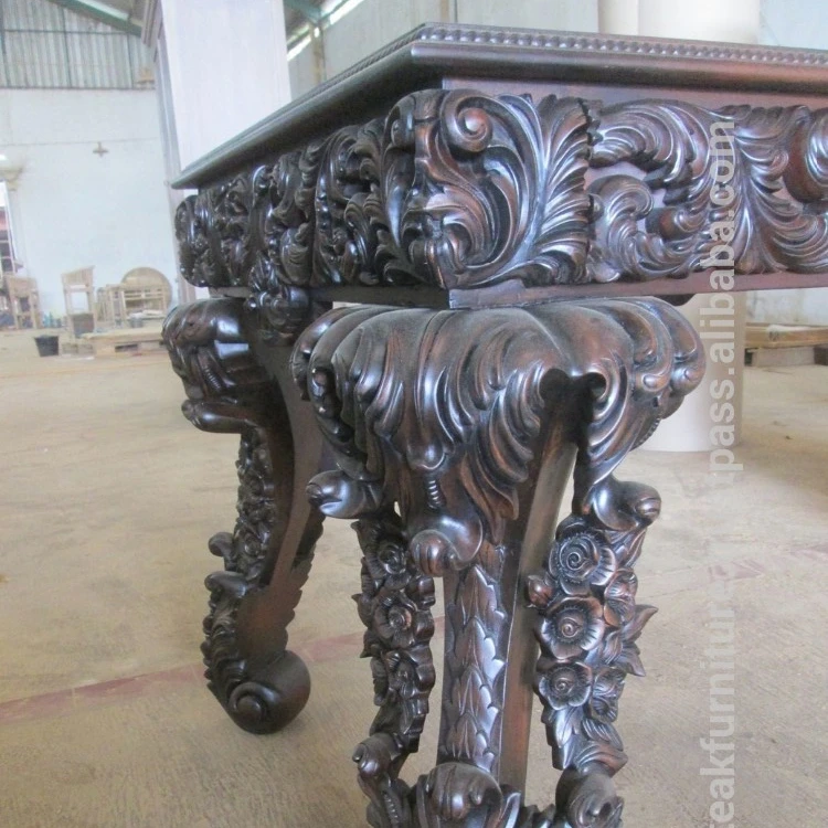 Antique Heavy Carved Writing Desk with 3 Drawers