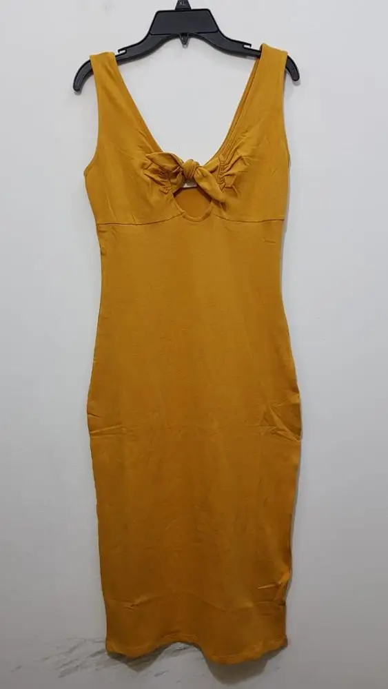 Clothes stock/item in stock brand labels Women's Sexy Tunic Sleeveless V-neck Long Sleeve Cotton Dress Excess Bangladesh