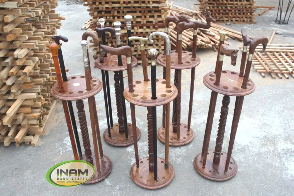 Wooden walking stick and umbrella stand made of sheesham wood