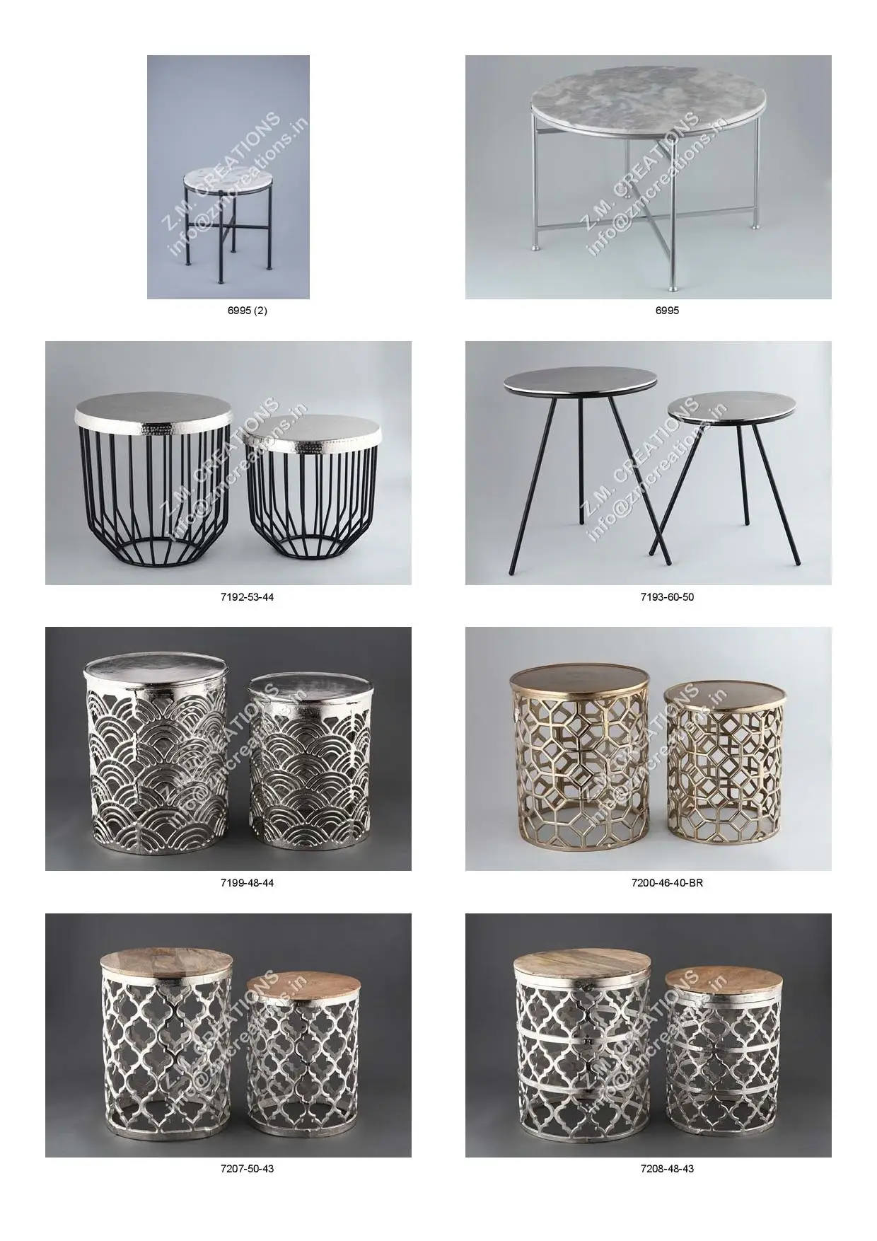 Modern Nesting Coffee Table Set Aluminum Metal Furniture for Home Hotel Restaurant Decoration in Silver Black Fixed Design