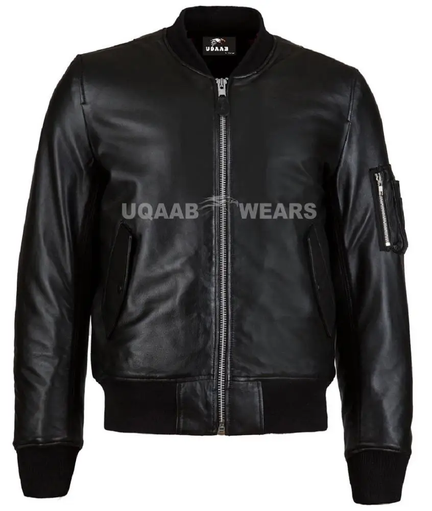 Mens MA1 Army Pilot Bomber Military Security Doorman Harrington Real Leather Jacket Coat Casual Bomber Fashion Leather Jacket