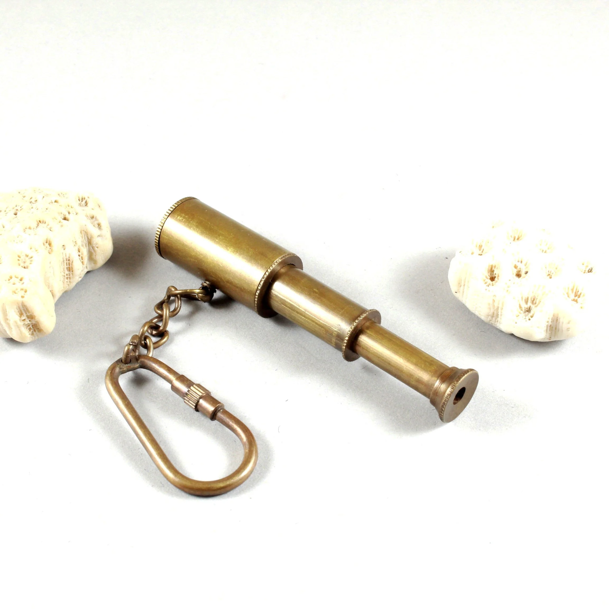 Brass Nautical Small Miniature Antique Marine Double Fold Telescope Spyglass Keychain Key ring holder Loop