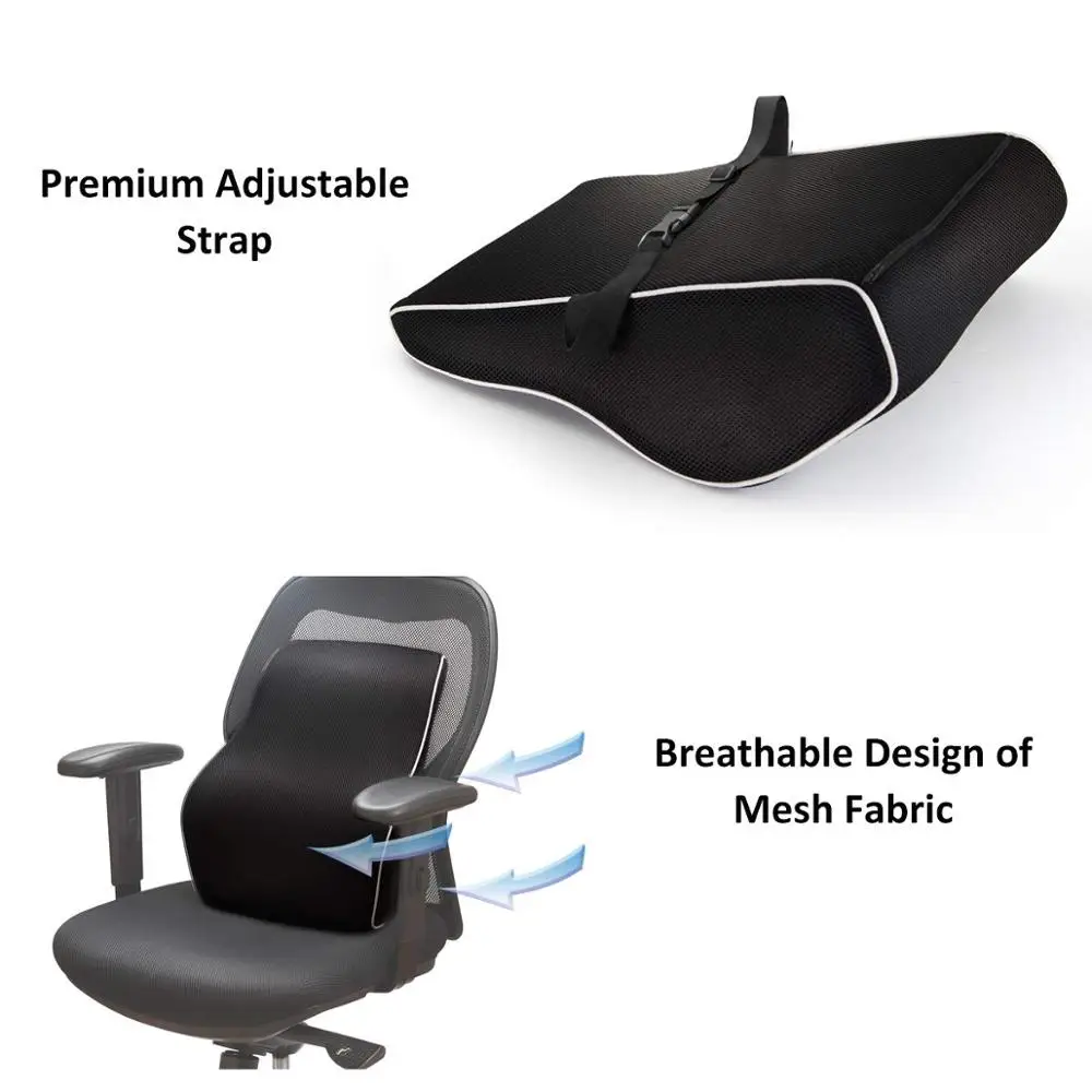 Memory Foam Car Back Support Cushion Ergonomic Lumbar Support Pillow to Relieve Sciatica Pain for Office Desk Chair Car Seat