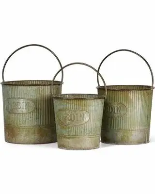 SET OF 3 RIBBED BUCKET HOME & GARDEN DECORATIVE FLOWER POT HANDMADE DESIGN FLOWER PLANT HOLDER