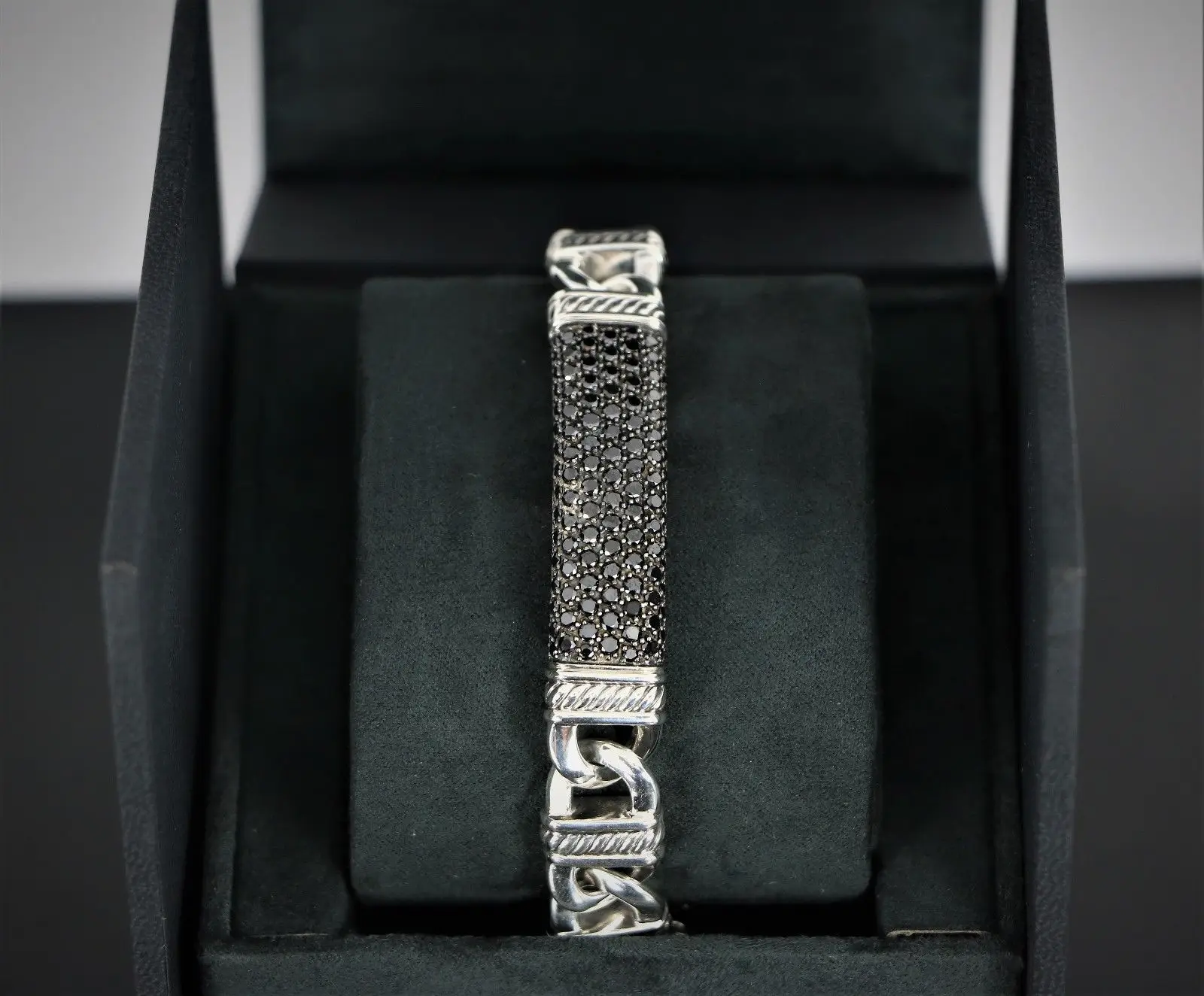 Cable Link Bracelet Diamond Sterling Silver Men's Black Natural Diamonds Chain & Link Bracelets AA , AAA Amd AAA+ 8.5 Inches