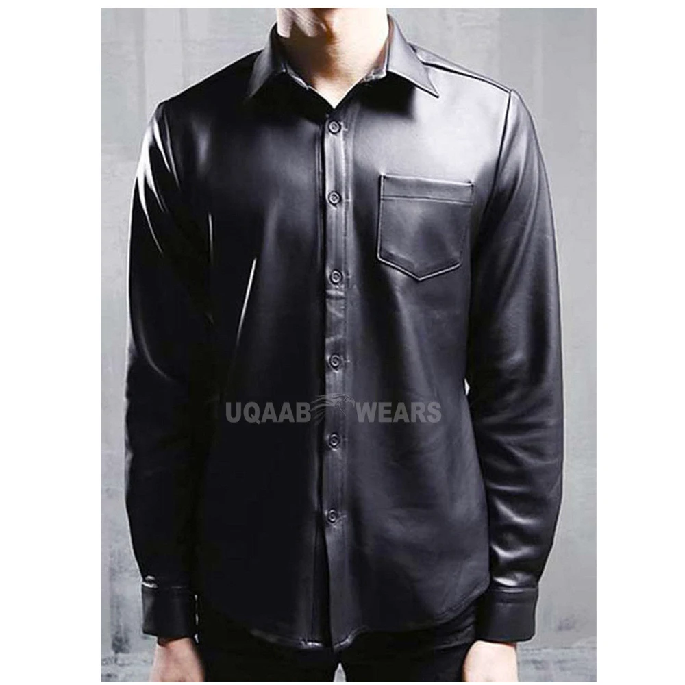 Men Leather Shirt Jacket  Military BLUFF GAY FULL SLEEVES LEATHER SHIRT FORMAL CASUAL Fashion LEATHER SHIRT OEM Wholesale
