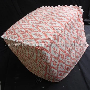 Hot Sale on Fruit Printed Hand Kantha Work Villa Home Use Cotton Beautiful Removable Pouf Cover