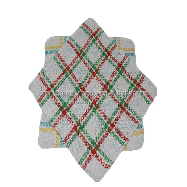 White and Red Stripe Golf Kitchen Towels from India..