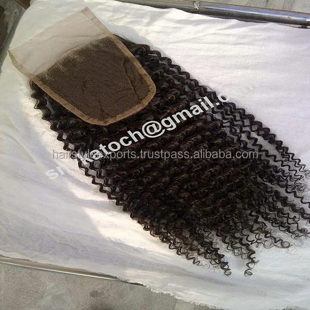 Curly Closure Closures Hair On Sale Natural Black 100% Virgin Human Hair Kinky Curly 4x4 Lace Closure