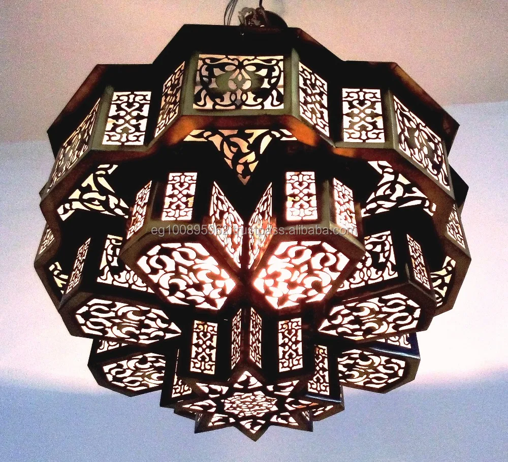 B209 Three Tiers Brass Moroccan Flush Ceiling Fixture / Pendant Star Chandelier
