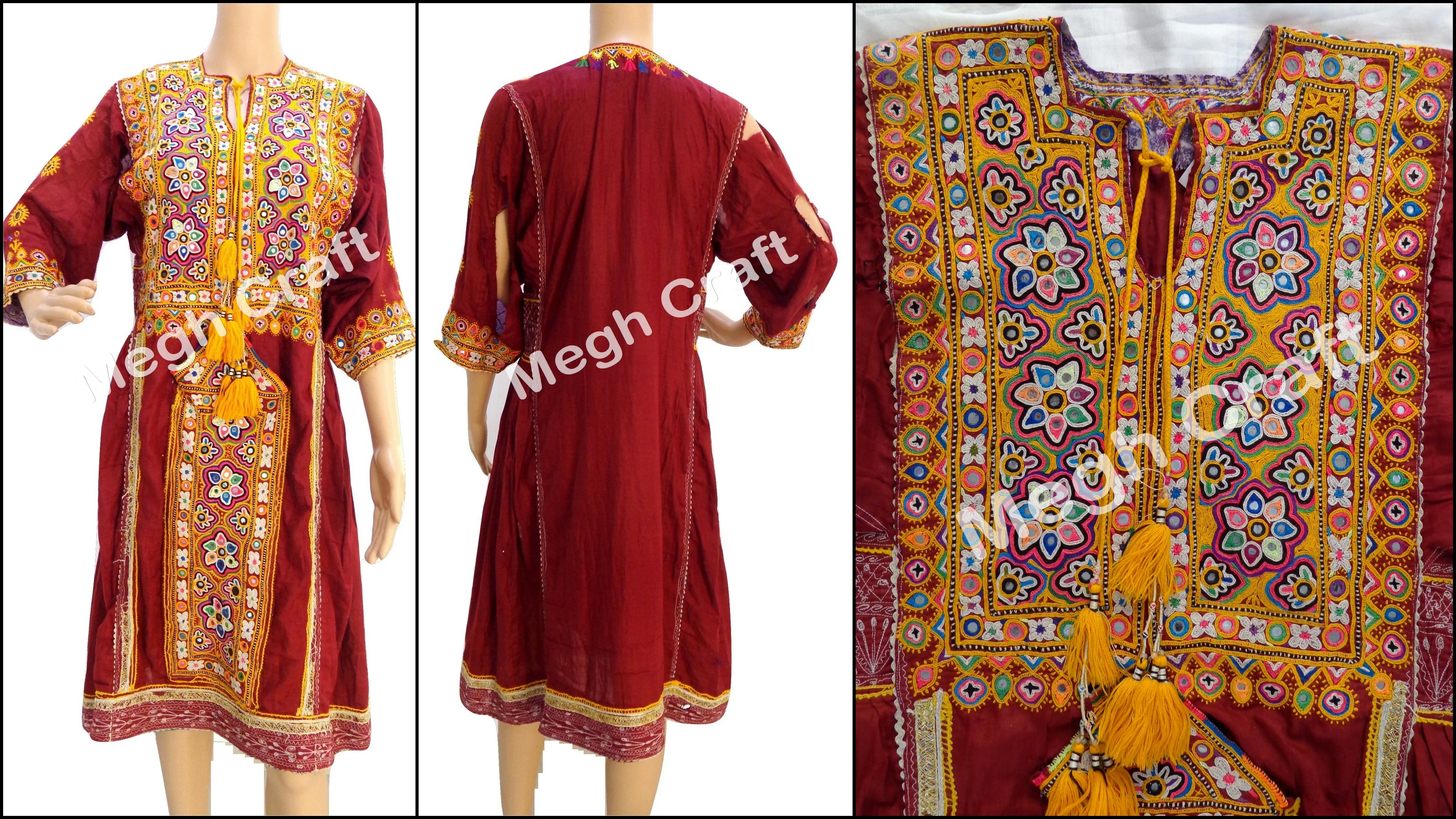 Afghani Embroidered Tunic -Afghani Mirror Work Tunic - Banjara Vintage Tunic Tops