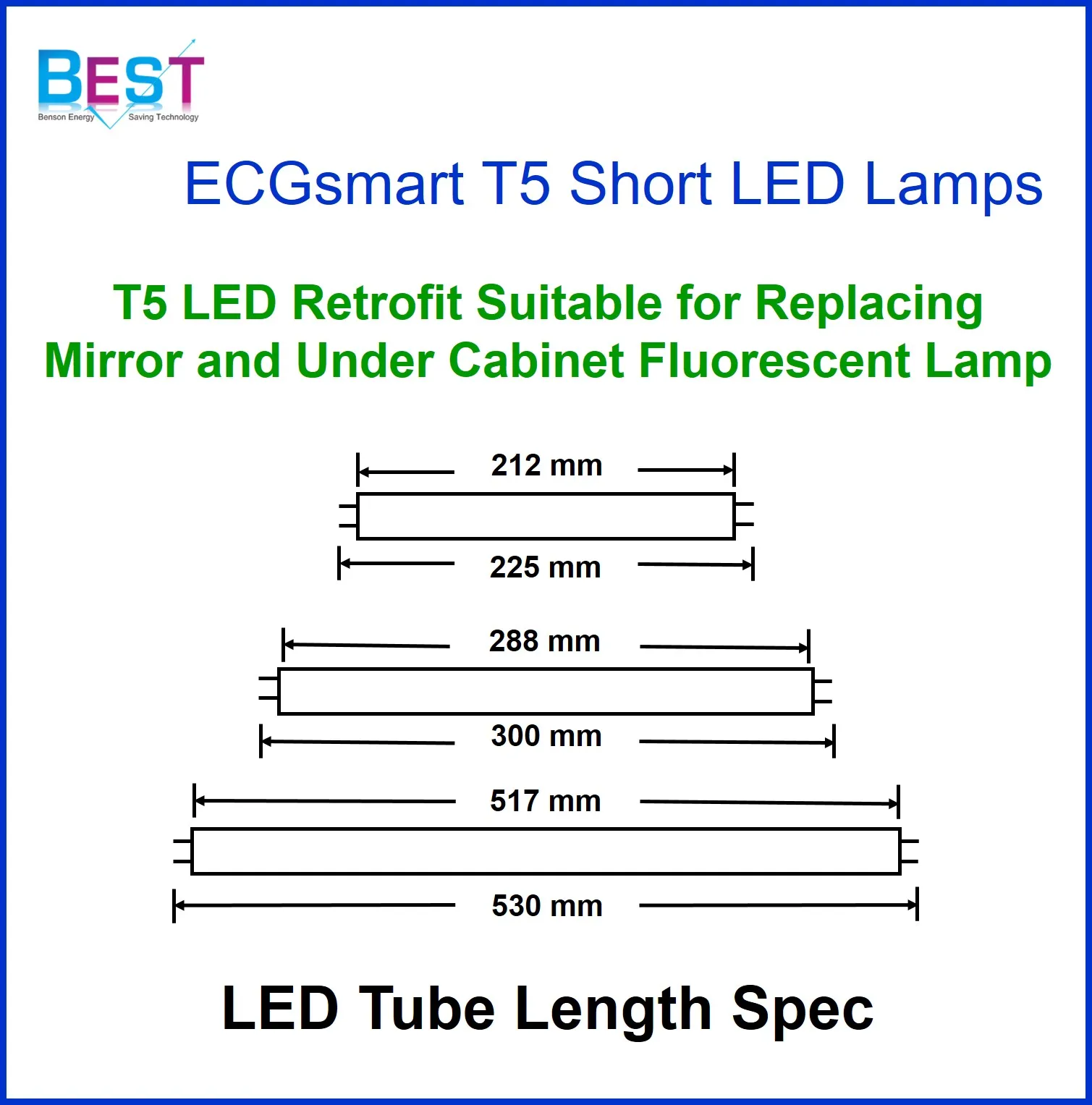 T5 8W 288mm 300mm fluorescent  tube ; T5 short 288mm LED tube  direct replacement