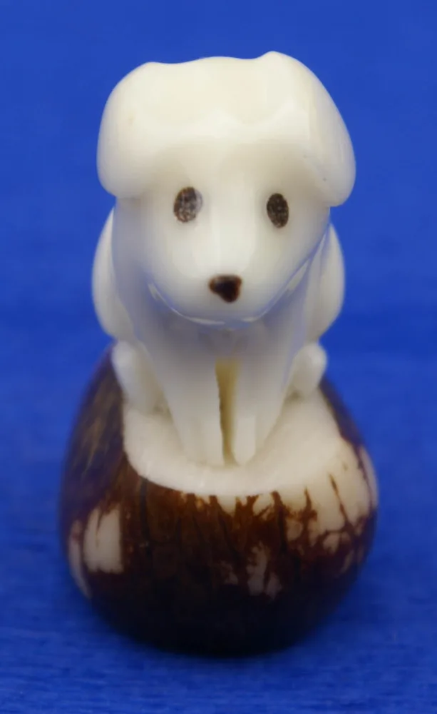 Dog Figurine Tagua Nut Carved Statue Sculpture, Hand Carving Home Pet Ornaments Art of Ecuador