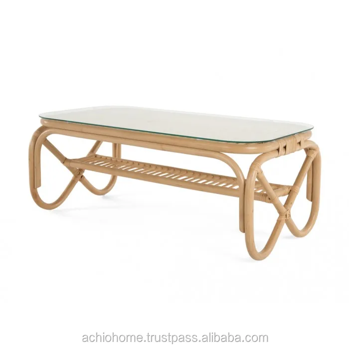 ACHIO Vietnam natural rattan outdoor coffee table with glass surface SGS, INTERTEK (skype: rock4h)
