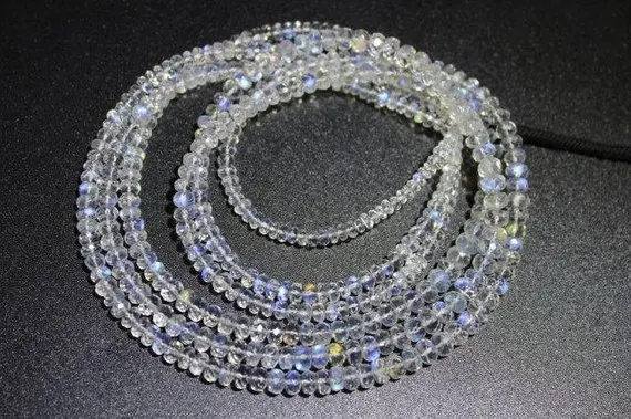 Natural Rainbow Moonstone Faceted Roundel Shape Good Quality Beads