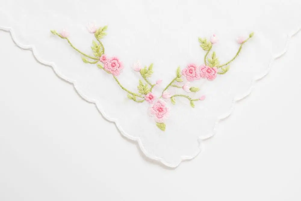 Hand embroidery flower theme handkerchief