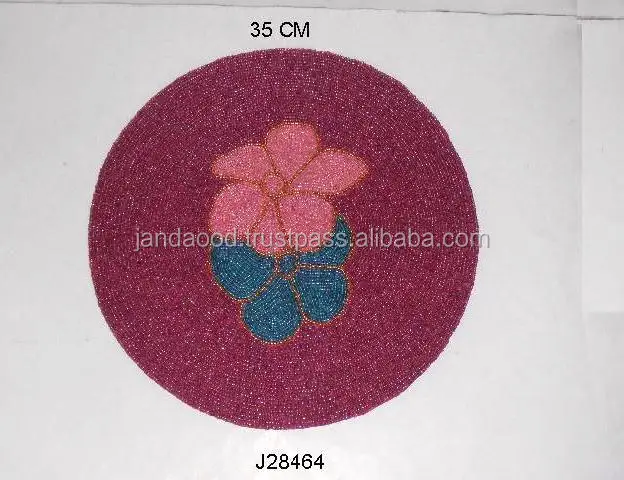 Round Glass Bead Place Mats with Flower in the Centre Other Colors also Available Table Mat Tableware
