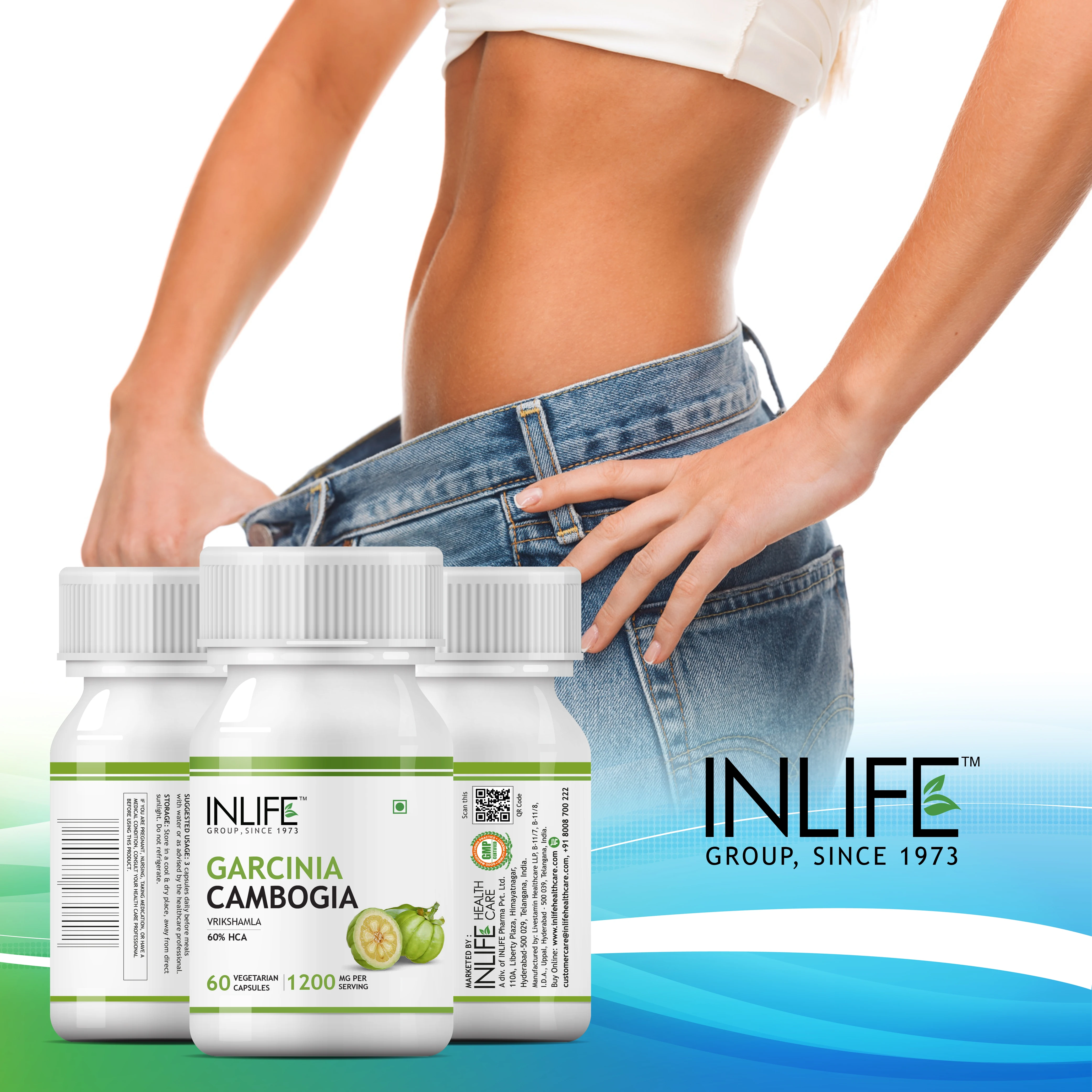 Экстракт гарцинии камбоджийской от INLIFE Капсульная добавка (60% HCA) натуральная 400 мг-60 вегетарианских капсул